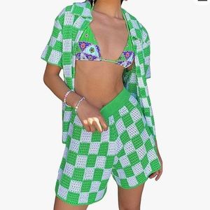 Crochet green and white set